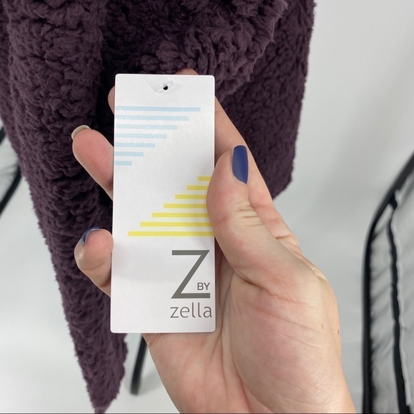 Z By Zella Sheila Fleece Hooded Pullover plum black. Sherpa.  Super soft. - Picture 8 of 14